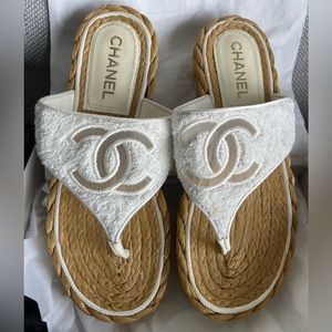 Chanel White Terry Cloth Sandals